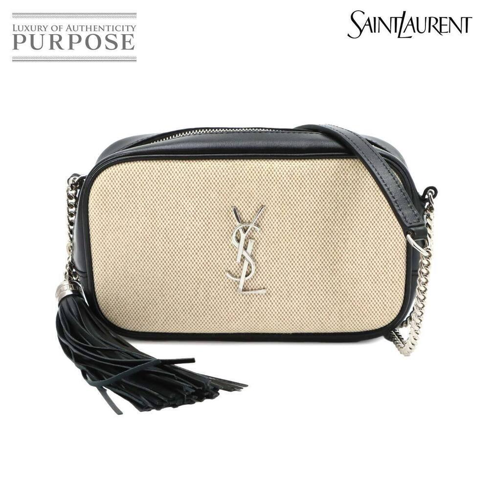 Saint Laurent Lou Camera Bag Chain Canvas Leather Shoulder Bag Beige Black Tan